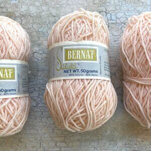 BERNAT SALUKI YARN Lot of 3 Pastel Peach 1.75 oz. Each